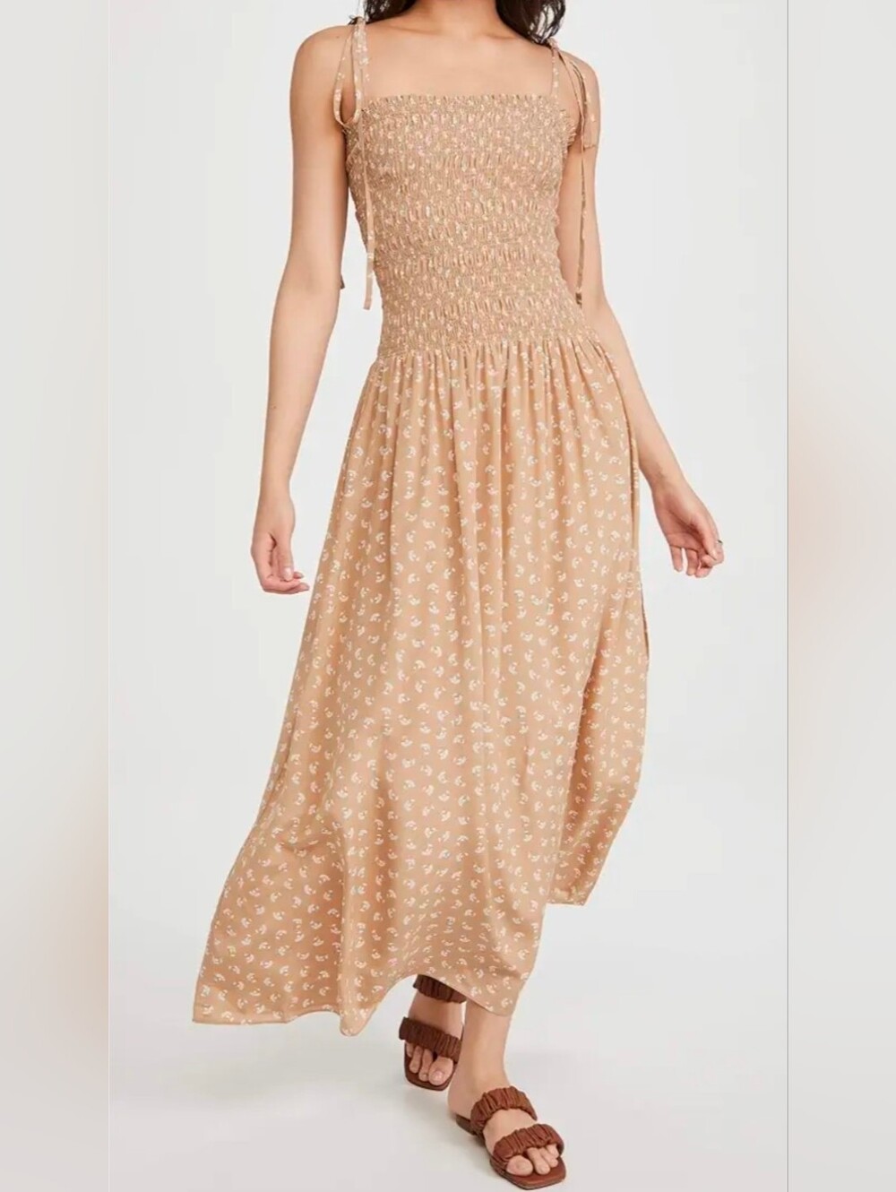 REBECCA TAYLOR Tan Silk Emmy Sleeveless Floral Maxi Dress - Picture 5 of 11